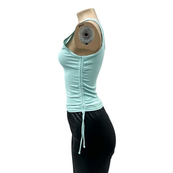 Freshman Sleeveless Rib Scoop Neck Tank Top Drawstring Side Light Blue Women S - Picture 4 of 10